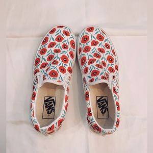 Red Poppy Flower Vans • Slip on Vans